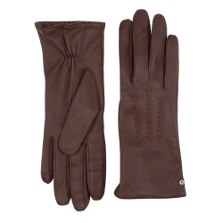 Elegante l�derhandsker i bl�dt skind med dekorative stikninger p� h�ndryggen, varmt fleecefoer og touchfunktion p� pegefinger og tommelfinger.
