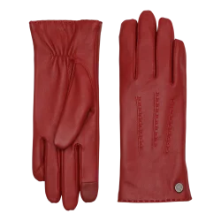 Elegante l�derhandsker i bl�dt skind med dekorative stikninger p� h�ndryggen, varmt fleecefoer og touchfunktion p� pegefinger og tommelfinger.