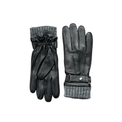 Elegante herrehandsker i bl�dt l�der med justerbar rem ved h�ndleddet, varmt uld- og cashmerefoer samt touchfunktion p� pegefinger og tommelfinger.