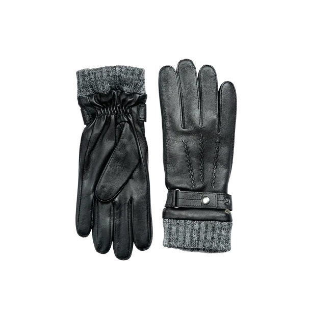 Elegante herrehandsker i bl�dt l�der med justerbar rem ved h�ndleddet, varmt uld- og cashmerefoer samt touchfunktion p� pegefinger og tommelfinger.