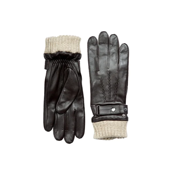 Elegante herrehandsker i bl�dt l�der med justerbar rem ved h�ndleddet, varmt uld- og cashmerefoer samt touchfunktion p� pegefinger og tommelfinger.